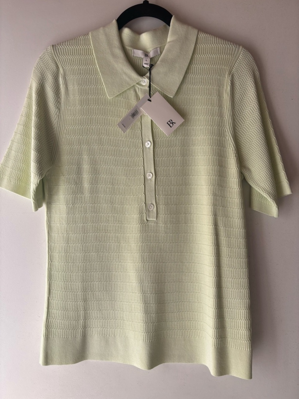 NWT Banana Republic Light Green Polo Knit Top Celery Sz L - Picture 3 of 3